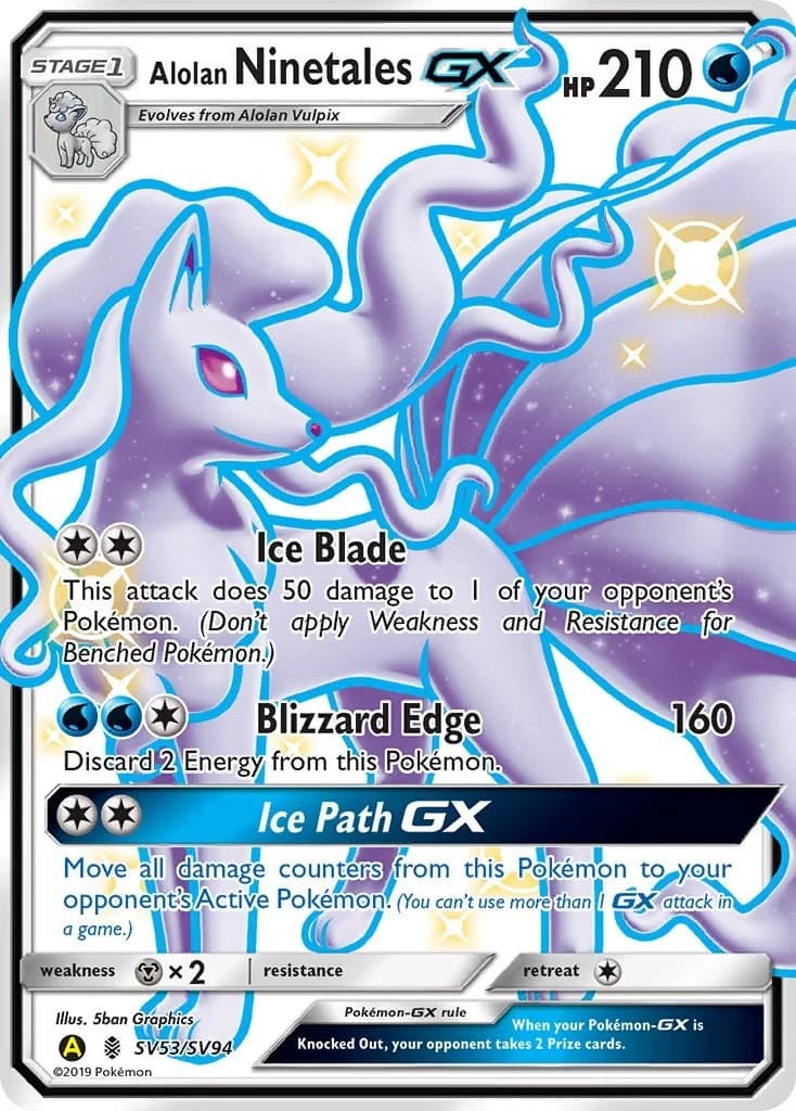 Alolan Ninetales GX Hidden Fates SV53 Pokémon card