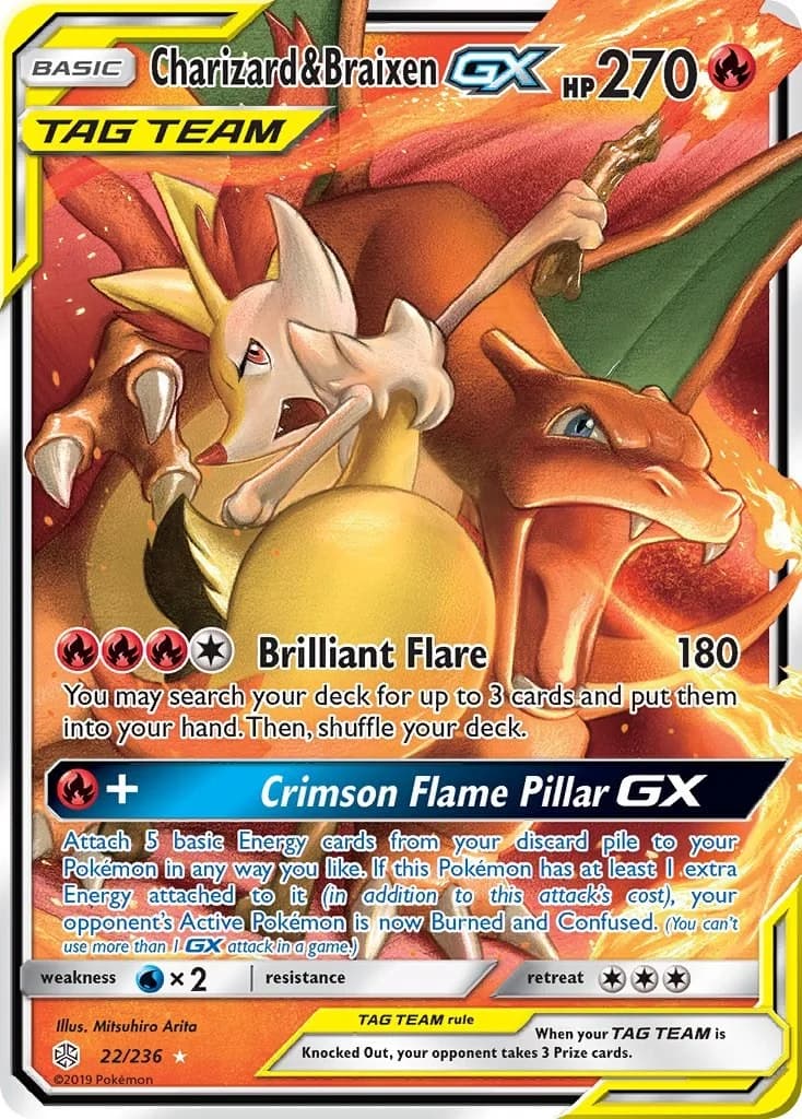 Charizard & Braixen GX Cosmic Eclipse 22 Pokémon card