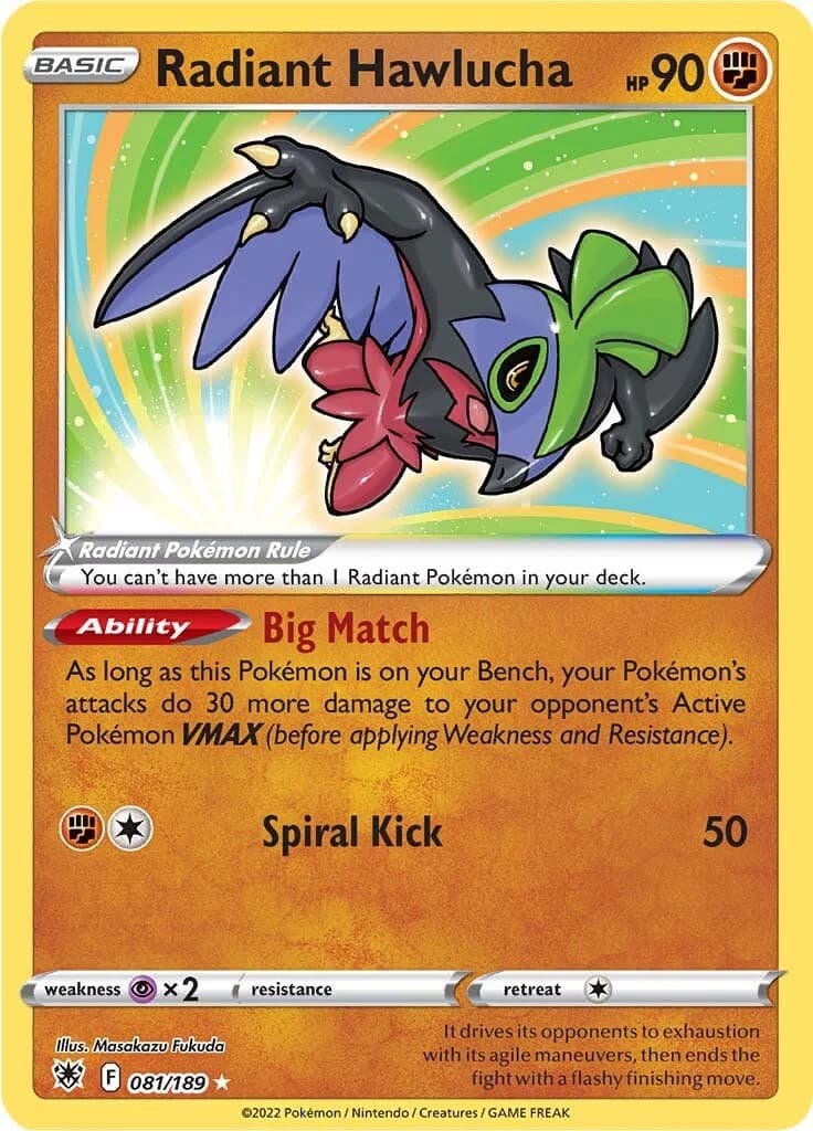 Radiant Hawlucha Astral Radiance 81 Pokémon card