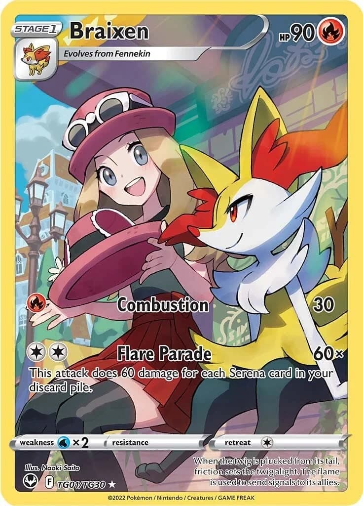 Braixen Silver Tempest TG01 Pokémon card