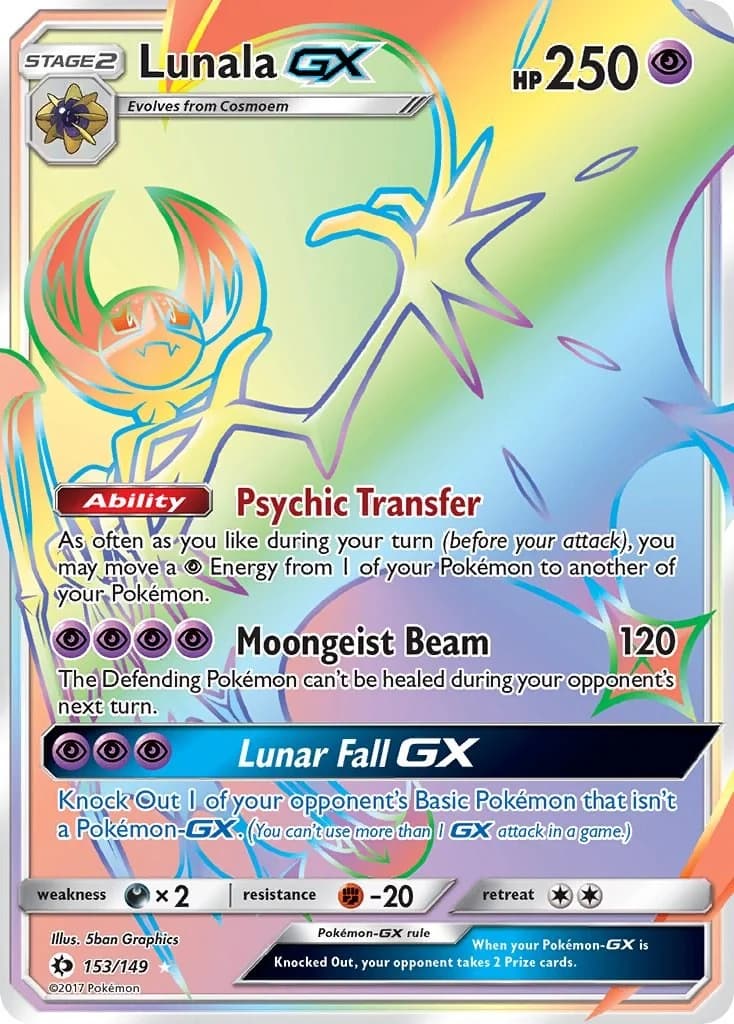 Lunala GX Sun & Moon 153 Pokémon card