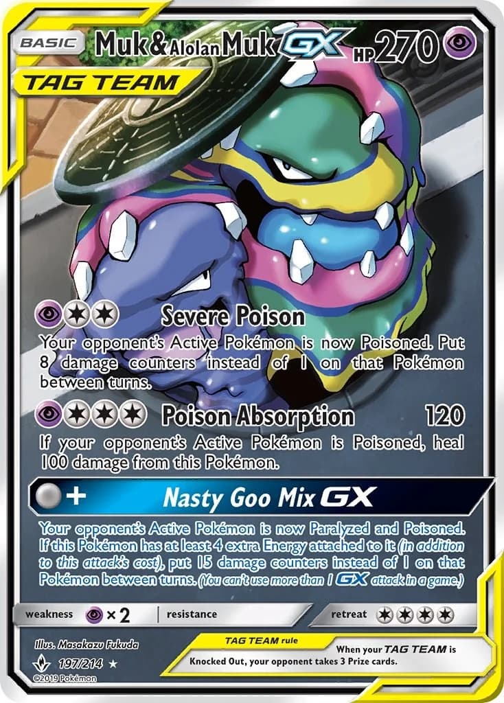 Muk & Alolan Muk GX Unbroken Bonds 197 Pokémon card