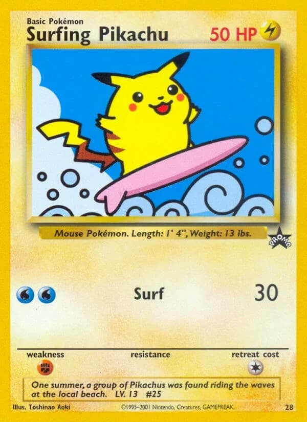 Surfing Pikachu Promo 28 Pokémon card