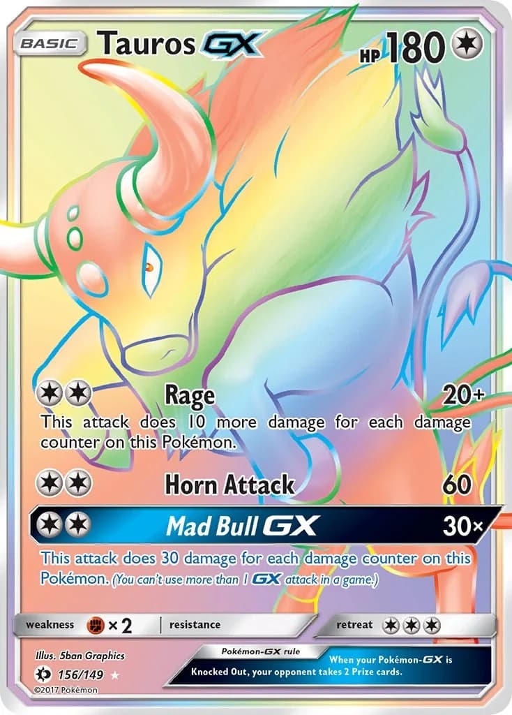 Tauros GX Sun & Moon 156 Pokémon card