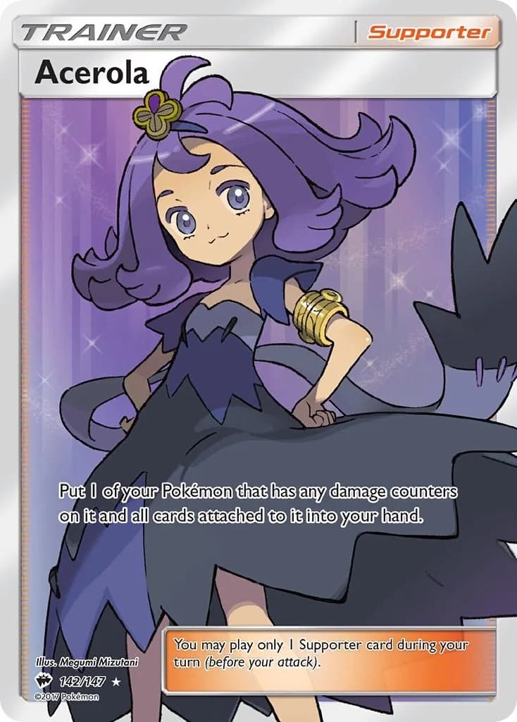 Acerola Burning Shadows 142 Pokémon card
