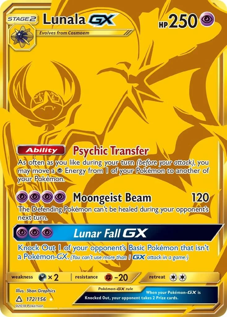 Lunala GX Ultra Prism 172 Pokémon card