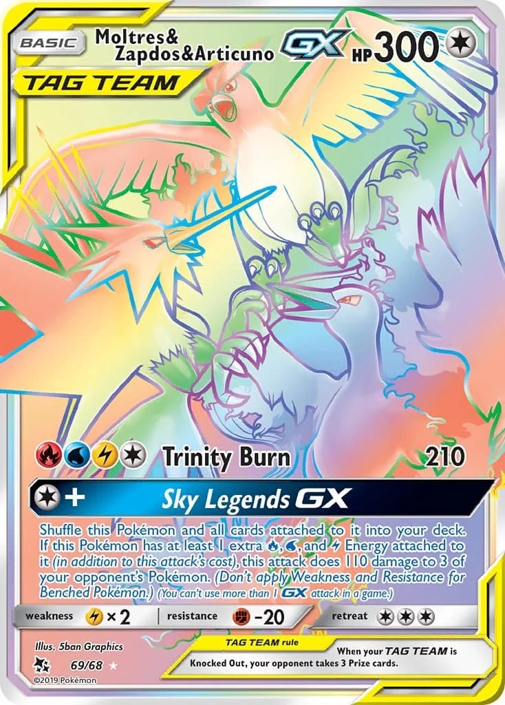 Moltres & Zapdos & Articuno GX Hidden Fates 69 Pokémon card