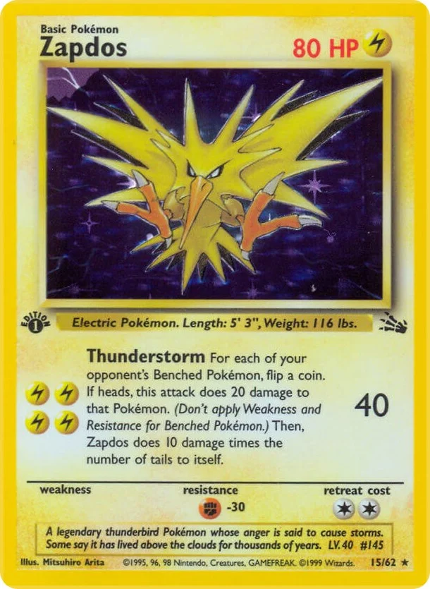 Zapdos [1st Edition] Fossil Pokémon card