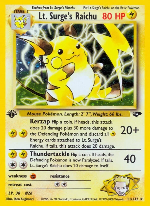 Lt. Surge's Raichu [1st Edition] Gym Challenge Pokémon card