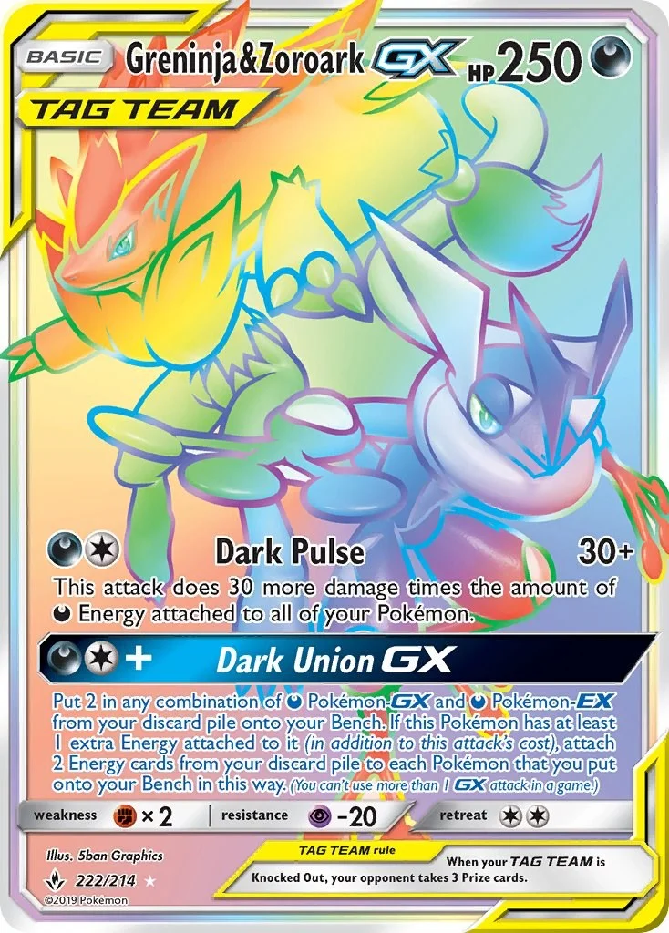 Greninja & Zoroark GX Unbroken Bonds PSA 10 Pokémon card