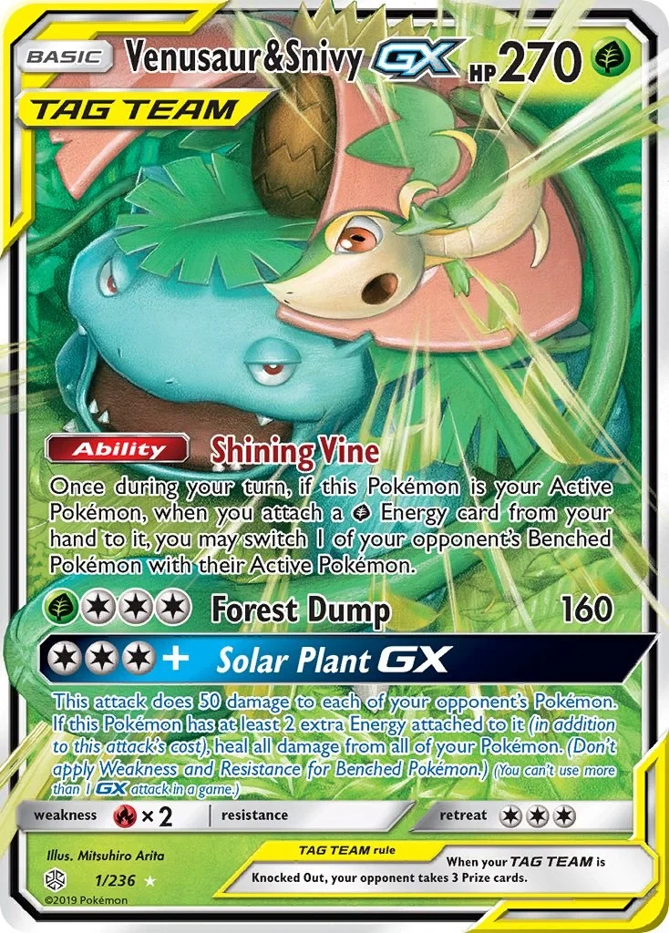 Venusaur & Snivy GX Cosmic Eclipse PSA 10 Pokémon card