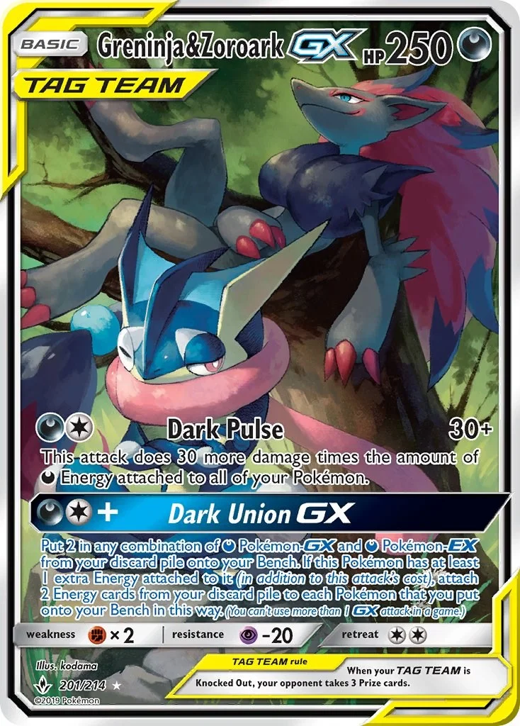 Greninja & Zoroark GX Unbroken Bonds PSA 10 Pokémon card